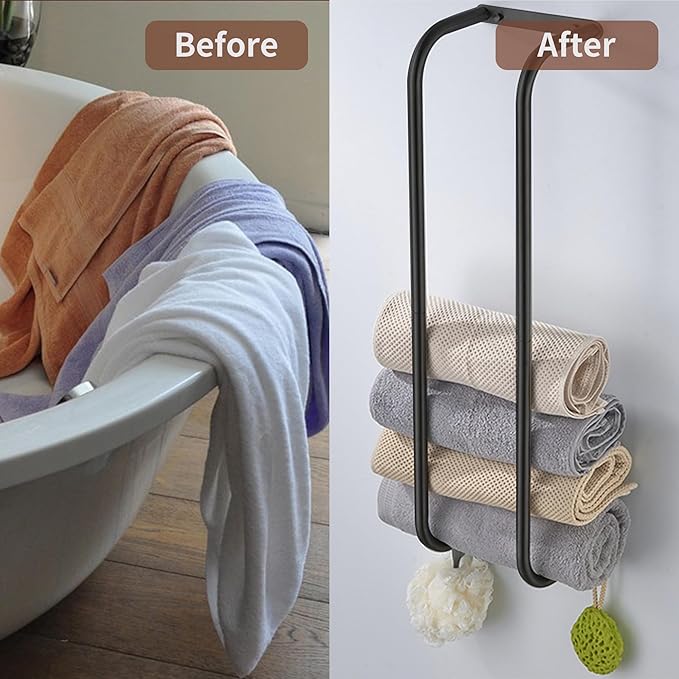 Towel Racks for Bathroom, 304 Stainless Steel Towel Rack Wall Mounted, Bathroom Towel Holder with Hooks, Towel Holder for Bathroom Wall for Storing Towels, Robes, Black