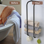 Towel Racks for Bathroom, 304 Stainless Steel Towel Rack Wall Mounted, Bathroom Towel Holder with Hooks, Towel Holder for Bathroom Wall for Storing Towels, Robes, Black