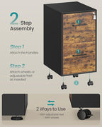 SONGMICS File Cabinet, Pre-Assembled Except Wheels and Handles, Office Filing Cabinet with Lock, for A4, Legal, Letter Sized Documents, 17.7 x 14.4 x 25.4 Inches, Rustic Brown and Black UOFC112B02