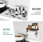 Paper Towel Holder with Shelf for Bathroom, Kitchen Paper Holder Spice Rack Paper Towel Roll Holder Wall Mounted Paper Towel Holder with 2 Hooks(2 Installation Methods - Self-Adhesive and Drilling)