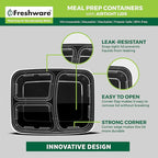 Freshware Meal Prep Containers [150 Pack] 3 Compartment Food Containers with Lids, Bento Box, Stackable, Microwave/Dishwasher Safe (32 oz)