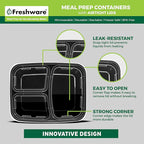 Freshware Bento Box Meal Prep Containers, 3-Compartment, 32 ounce, 15-Pack