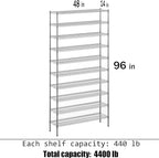 14" Deep x 48" Wide x 96" Height Wire Shelving Kit | 10-Tier | NSF Commercial Storage Rack Unit