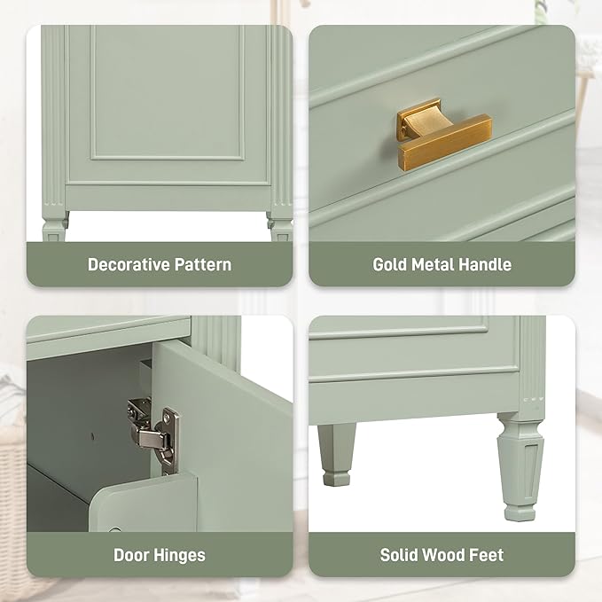 20 in Small Bathroom Vanity with Sink,Soft Closing Door,Tilt-Out Drawer and Adjustable Shelf,Solid Wood Frame Modern Single Bathroom Sink Cabinet,Freestanding (Green)