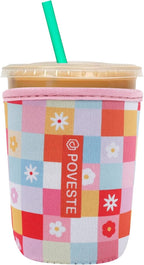 Reusable Neoprene Insulator Sleeve for Iced Coffee & Cold Soda, Coffee Sleeves for Iced & Hot Drinks, Cold Beverage Cooler Compatible with Starbucks, Dunkin (Boho Floral, Small: 16-18oz)