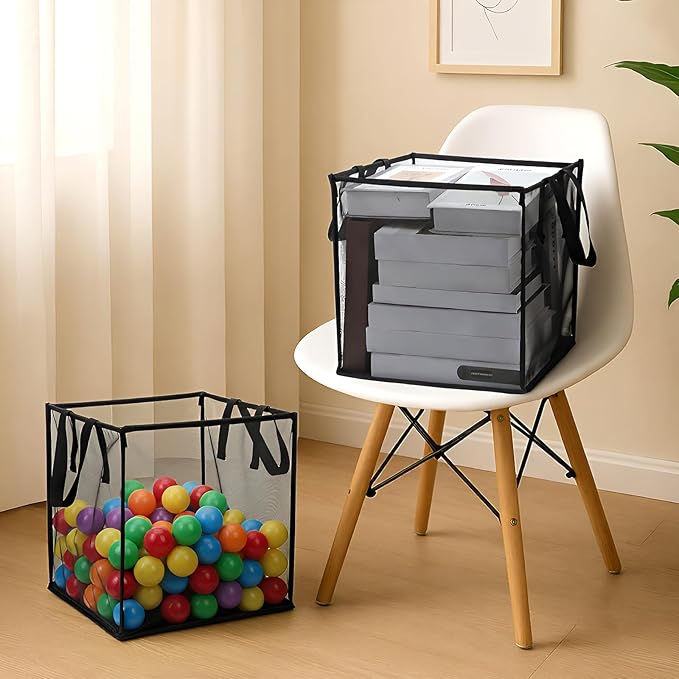 6 Pack Popup Laundry Hamper Collapsible Mesh Laundry Baskets with Handles, Portable Dirty Clothes Baskets Single Layer Foldable Clothes Hamper for Washing Storage, Dorm and Travel Use (Black,13 Inch)