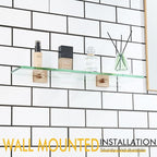 KOKOSIRI Tempered Glass Shelf 20-Inch Floating Wall Shelves Bathroom Rack Kitchen Shower Storage, 2 Pack Champagne Bronze Stainless Steel B1107CPG-L20-P2