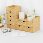 Wisuce Bamboo Desk Drawer Organizer, Desktop Organizer with Drawers Tabletop Storage Organization Box for Office Home Toiletries Supplies Vanity, No Assembly Required(1 with shelf-3 Drawers)