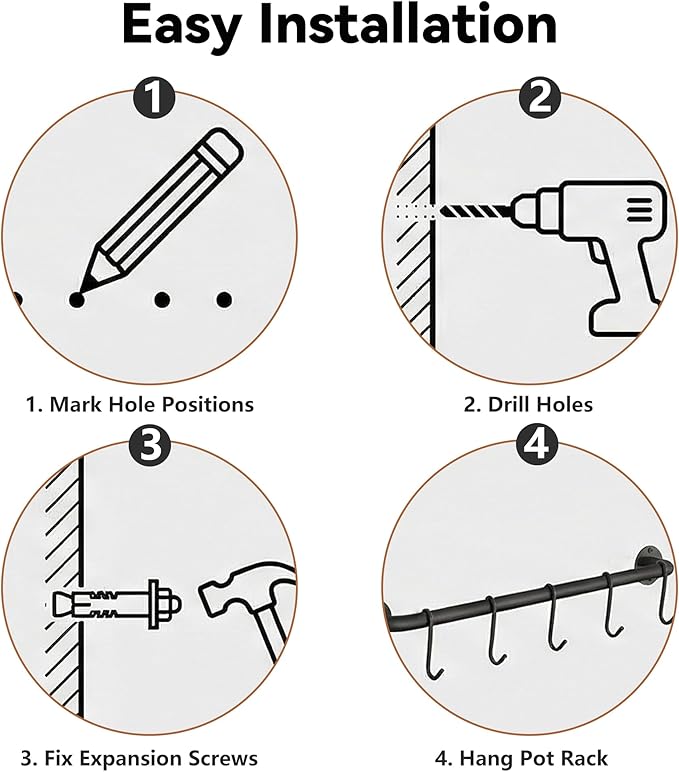 KAKIGO Kitchen Utensil Rack Organizer Wall-mounted Pot Pan Wall Hanger Holder For Hanging Rail with 10 S Hooks