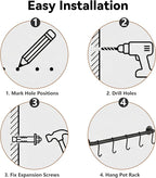 KAKIGO Kitchen Utensil Rack Organizer Wall-mounted Pot Pan Wall Hanger Holder For Hanging Rail with 10 S Hooks