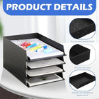 Wenqik 8 Pcs Stackable Paper Trays Rectangular Plastic Desk Holder Desktop Document File Organizer Storage Letter for Office Classroom (Black)