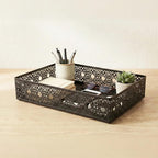 Desk Drawer Organizer, A4 Large Metal Mesh Desk Rrganizer Tray, Carved Hollow Floral Tray, Versatile Storage Box Set for Office Home Supplies,13x9x3 inches (Round Holes,1 PC)