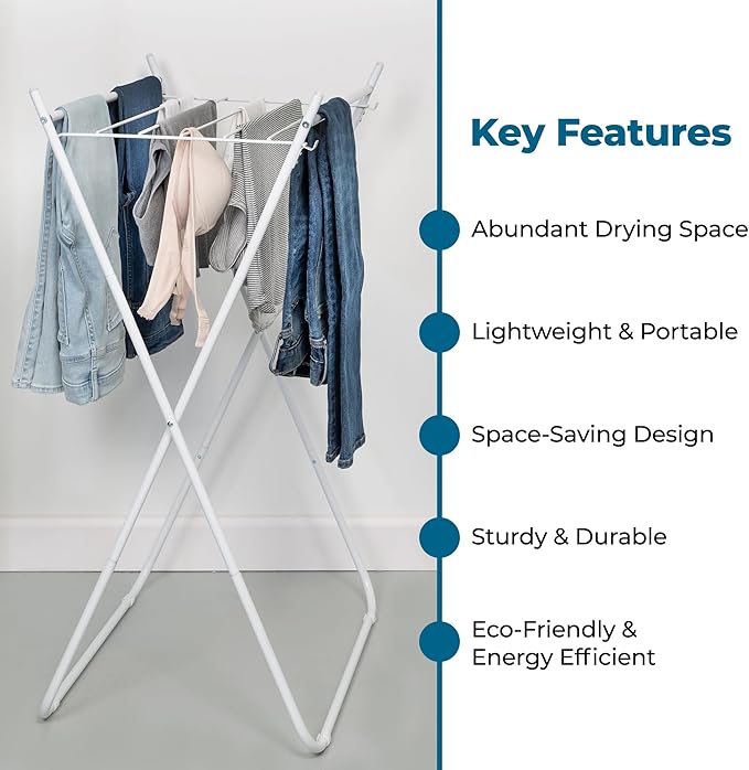 Honey-Can-Do Easy-Fold Collapsible Clothes Drying Rack – Sturdy Metal Laundry Rack, Holds 40 lbs., Space-Saving Clothes Rack, Towel Rack, Foldable Laundry Drying Rack for Indoor/Outdoor Use – White