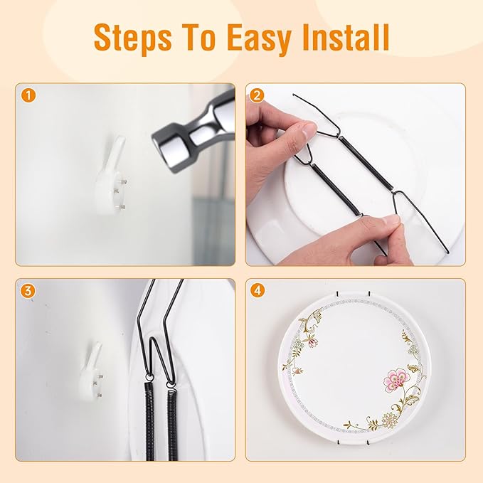 5 Pack Plate Hangers for The Wall, Suitable for 4-5 inch Art Plate, Stainless Steel Invisible Heavy Duty Wire Plate Holder with Wall Hooks, Plate Hangers for Displaying Plates, Platter, Dish, Black
