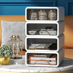 Desk Organizer with Drawers, Stackable Storage Drawers with Compartments Desktop Organization for Office Supplies, Makeup, Pencils, Tape, Erasers, Paperclips, Chargers (4 Pack White)