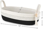 Mkono Small Storage Basket for Toilet Tank Top Boho Bathroom Decor Woven Rope Toilet Paper Tray Organizer for Shelf Bedroom Living Room, Black and White, 1 Pack, 13" L x 6" W