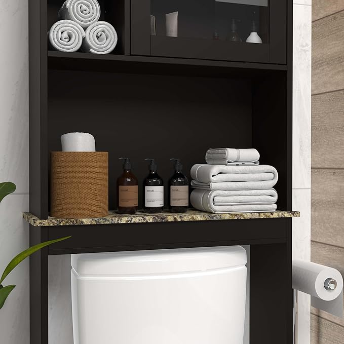 Espresso Over The Toilet Storage Cabinet, Bathroom Organizer with Adjustable Shelf and Open Space, Bathroom Shelf Over Toilet, Wood Toilet Storage for Home Bathrooms (Espresso)