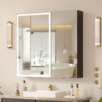 30x28 Medicine Cabinet with Lights Mirror, LED Lighted Medicine Cabinet Wall Mounted, Modern Sturdy Aluminum Mirrored Cabinet with Memory 3 Color Dimmable and Defogger, Adjustable Shelves