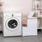 efluky Laundry Hamper with Lid, Double Laundry Hamper with 2 Removable Bags, 2 Section Laundry Basket with Bamboo Handles for Bathroom, Bedroom & Laundry Room -White