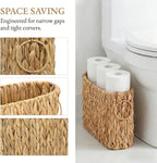 Toilet Paper Storage, Handwoven Toilet Paper Baskets with Handle for 9 Standard Rolls, Large Water Hyacinth Magazine Holder Narrow Wicker Trash Can for Bathroom Accessories