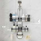 Shower Caddy Hanging for Bathroom Organizers and Storage - 3-Tier Adjustable Anti-Swing Shower Organizer Hanging with Heavy-Duty Suction Cups, Damage-Free Rustproof (Black)