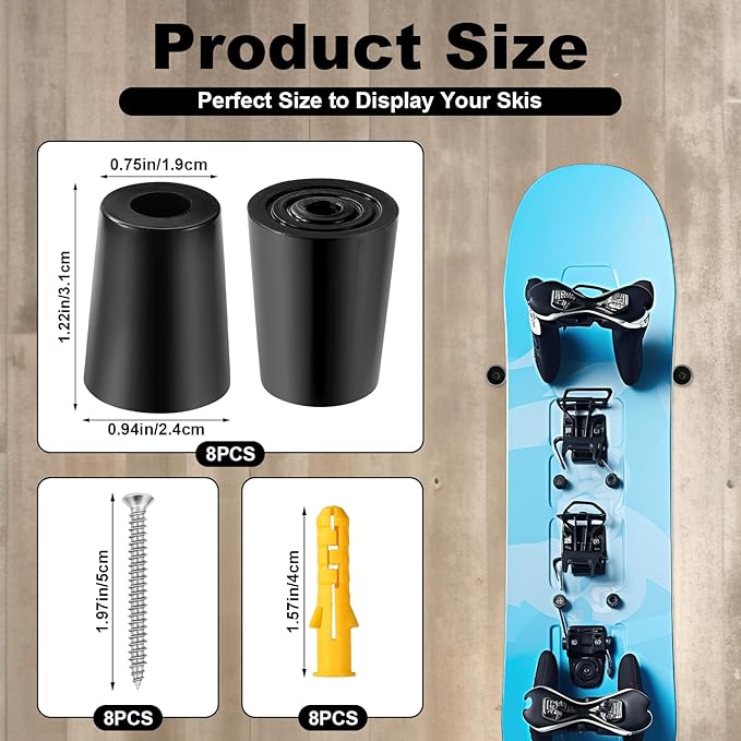 8pcs Vertical Ski Hanger, Ski Wall Mount Holder Vertical Wall Stand Ski Rack with Screws Expansion Anchors Vertical Snowboard Storage to Safely Store and Display your Snow Board(Black)