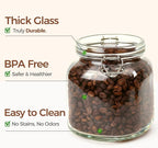 ComSaf 3-Pack Square Glass Coffee Canisters, 34oz Airtight Pantry Jars for 1lb Coffee Bag, Sugar, Flour & Tea, Space-Saving Food Storage Containers for Kitchen Counter & Small Apartment Organization