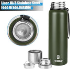 Insulated vacuum Thermo Bottle 1000ml/33.8oz with cup Stainless steel coffee bottles for hot and cold drink water flask.(Green,1000ml)