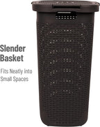 Mind Reader Slim Laundry Hamper with Lid, 60L Tall Clothes Basket, Narrow Tapered Design for Bathrooms, Closets and Laundry Rooms, Plastic, 2 Pack, Brown