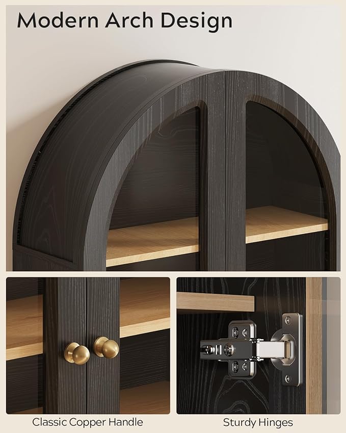 Arched Wall Cabinet, Large Bathroom Medicine Cabinet Wall Mounted Cupboard, Modern Floating Storage Cabinet with Acrylic Door Adjustable Shelf, Wood Organizer (Black-Oak)