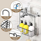 DELLAN Hanging Shower Rack, Shower Organizer Hanging for Bathroom, Shower Rack with Hooks Over the Door, Bathroom Shower Caddy and Basket(Black)