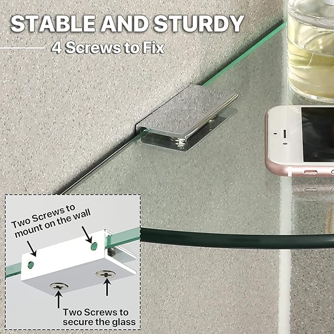 SAYAYO Glass Corner Shelf for Wall, Tempered Floating Glass Shelves for Bathroom 1 Pcs, Clear