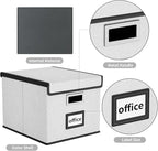 Huolewa File Organizer Box with Lid, Collapsible File Folder Organizer for Office Document Storage, Filing Box with Plastic Slide for Letter Size Hanging File Folders(1 Pack, Light Grey)