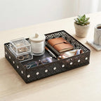 Desk Drawer Organizer, A4 Large Metal Mesh Desk Rrganizer Tray, Carved Hollow Floral Tray, Versatile Storage Box Set for Office Home Supplies,13x9x3 inches (Rhinestones,2 PCS)
