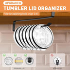 Tumbler Lid Organizer, 2 Pack Coffee Mug Holder for Yeti Tumbler Lid, Space Saving Mug Hanger Rack Holds Up to 12 Lids, Cup Holder Under Cabinet, Water Bottle Lid Holders for Kitchen Storage