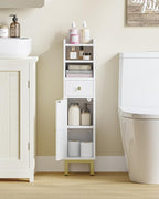 Bathroom Storage Cabinet, Corner Floor Cabinet with Drawers and Doors, Narrow Toilet Paper Holder, Bathroom Organizer with Adjustable Shelf, for Small Spaces, White BC19803GV1
