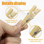 Natural Bamboo Clothespins 80-Pack Wooden Clothes Pins with Spring, 2.4 Inch Heavy Duty Rust Resistant Clips for Laundry, Crafts, Kitchen & Home Organization