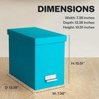 Bigso John Fiberboard Label Frame Desktop File Storage Box - Document Organizer for Important Paperwork - Durable Hanging File Box with a Lid & Metal Label Window - 7.36 x 13.38 x 10.51 in - Turquoise