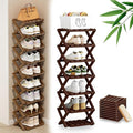 DDRIC The 9-Tier No-Assembly Bamboo Rack, Foldable 9 Tier Bamboo Shoe Rack with Collapsible Vertical Design, Space-Saving Shoe Storage Shelf for Entryway Closet Dorm, No-Tool Assembly (Brown,7)