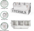 Suli Extra Large Kitchen Utensils Holder with 4 Compartments, White Wooden Utensil Organizer for Kitchen Countertop, Farmhouse Utensil Storage, Rustic Cooking Utensils - White Grain