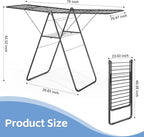 KINGBOARD Clothes Drying Rack Foldable, Drying Rack Clothing with Height-Adjustable, Metal Laundry Rack, Indoor Outdoor Use, No Assembly, 20.47"x 70"x 42.52", Black