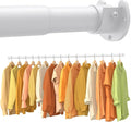 Closet Rods for Hanging Clothes, 17-99 Inch No-Cut Stepless Adjustable Closet Rod, 1.3 Inch Heavy Duty Metal Closet Hanging Rod with Brackets, White Closet Bar for Closet, Laundry Room, RV, Wardrobes