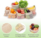 6 Pcs Reusable Produce Bags - 3 Size Drawstring Closure Cotton Mesh Bags Vegetable Grocery Cotton Mesh Bag for Fruits Vegetables Grocery Shopping, Farmers Market, Refrigerator Storage