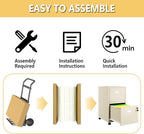 2 Drawer File Cabinet on Wheels, Mobile Two Drawer Filing Cabinet, Small Rolling Files Cabinets for Under Desk, Metal Filing Cabinets for Letter Size Folders, Cream - Assembly Required
