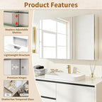 BEAUTYPEAK Bathroom Medicine Cabinet Mirror with Storage, 36 Inch x 26 Inch Silver Medicine Cabinet with Double Door & Adjustable Shelves for Vanity, Tempered, Aluminum Surface, Wall-mount or Recessed