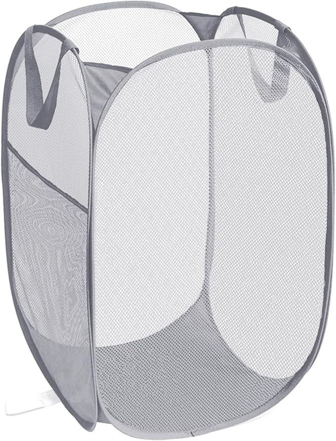 Durable Collapsible Laundry Baskets, Foldable Laundry Hamper with Side Pocket, Tear-resistant Clothes Hampers for Bathroom, Laundry, Kids Room, Dorm or Travel Grey