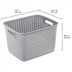 Sterilite 12-Pack Tall Weave Basket, Wicker-Style Plastic Open Storage Bin, Cement Gray - Multi-Purpose Decorative Organizer for Laundry Area, Shelves, Closets, Pantries, Living Rooms or Offices