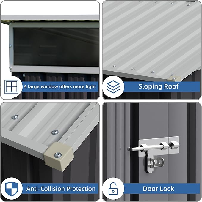 JY QAQA 6x4 FT Metal Outdoor Garden Storage Shed, Waterproof Metal Garden Sheds with Window and Lockable Door, Weather Resistant Steel Tool Storage House Shed for Patio,Lawn