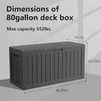 80 Gallon Resin Deck Box, Outdoor Waterproof Storage Containers, Lockable Patio Storage Box For Furniture, Gardening Storage With Lids (Black)
