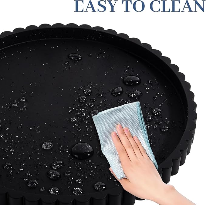 Round Bathroom Tray Silicone Kitchen Counter Decor Vanity Organizer Decorative Coffee Table Tray for Perfume, Candle, Soap Dish, 12 Inch, Black